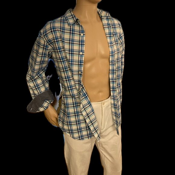 Multi Blue Plaid Shirt Banana Republic Custom 078 Camden Fit Large - Picture 4 of 5